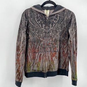 Replica Industry Women’s Sweatshirt Gray Velour Abstract Zipped Hood Bohemian M